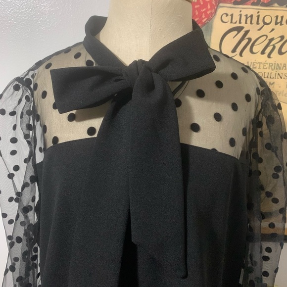 Shein Curve Black Dress Sheer Polka Dot Sleeves - Picture 11 of 14